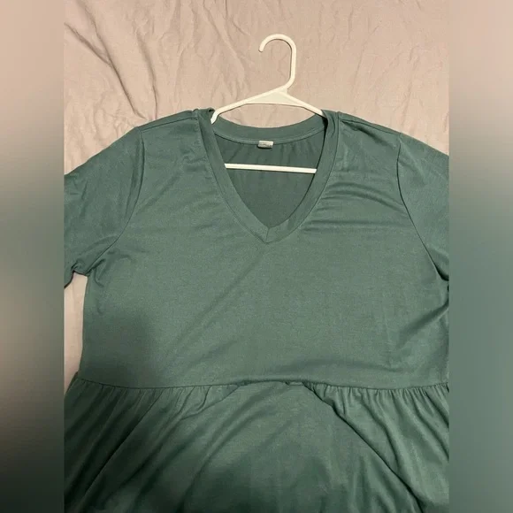 Short Sleeve T-Shirt Maxi Dress Flowy V-Neck Tiered Beach Vacation Sundress - Picture 5 of 8